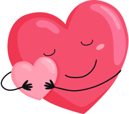 heart with a face hugs a small heart
